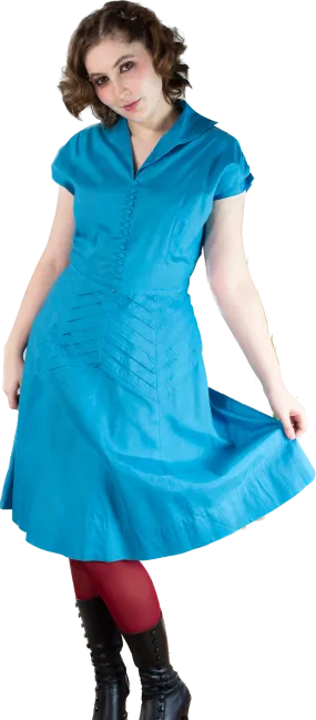 50s Teal Pleated Dress              M