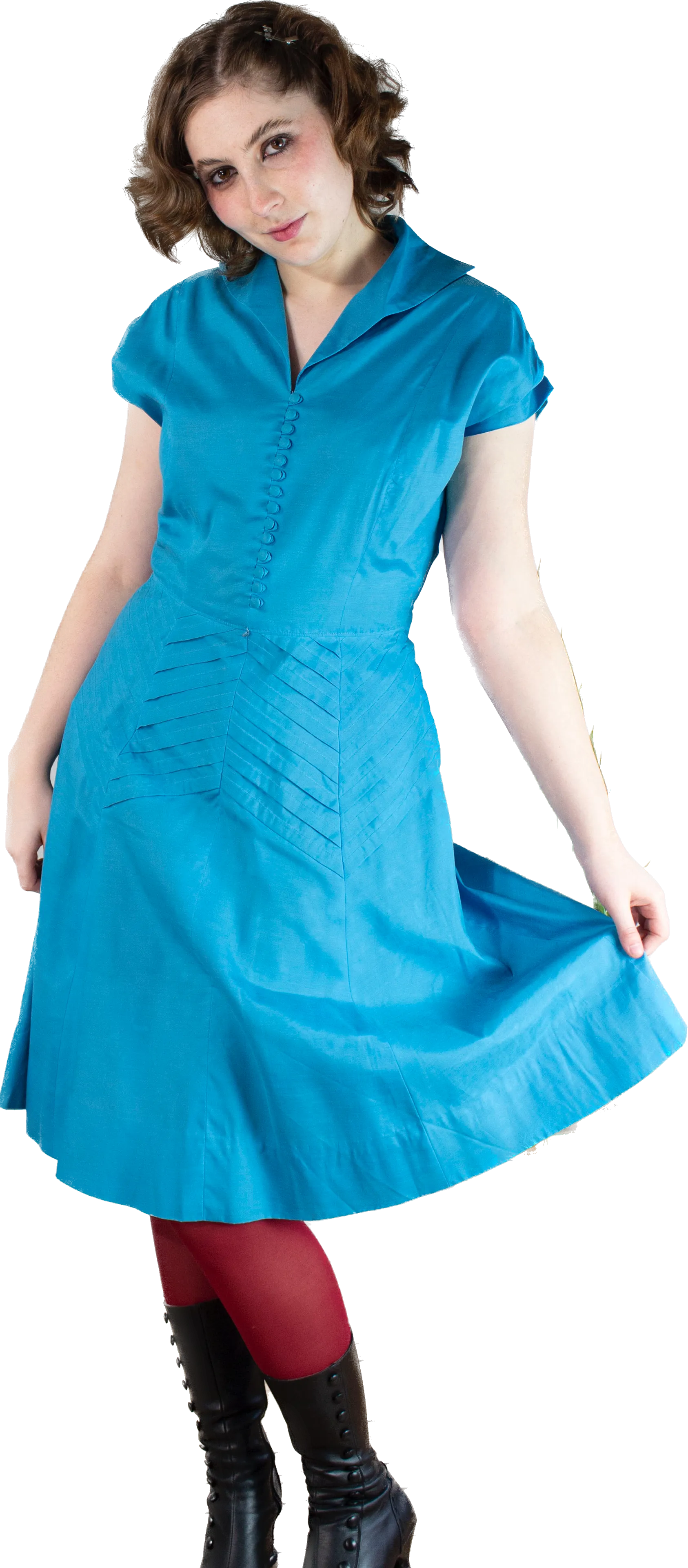 50s Teal Pleated Dress              M