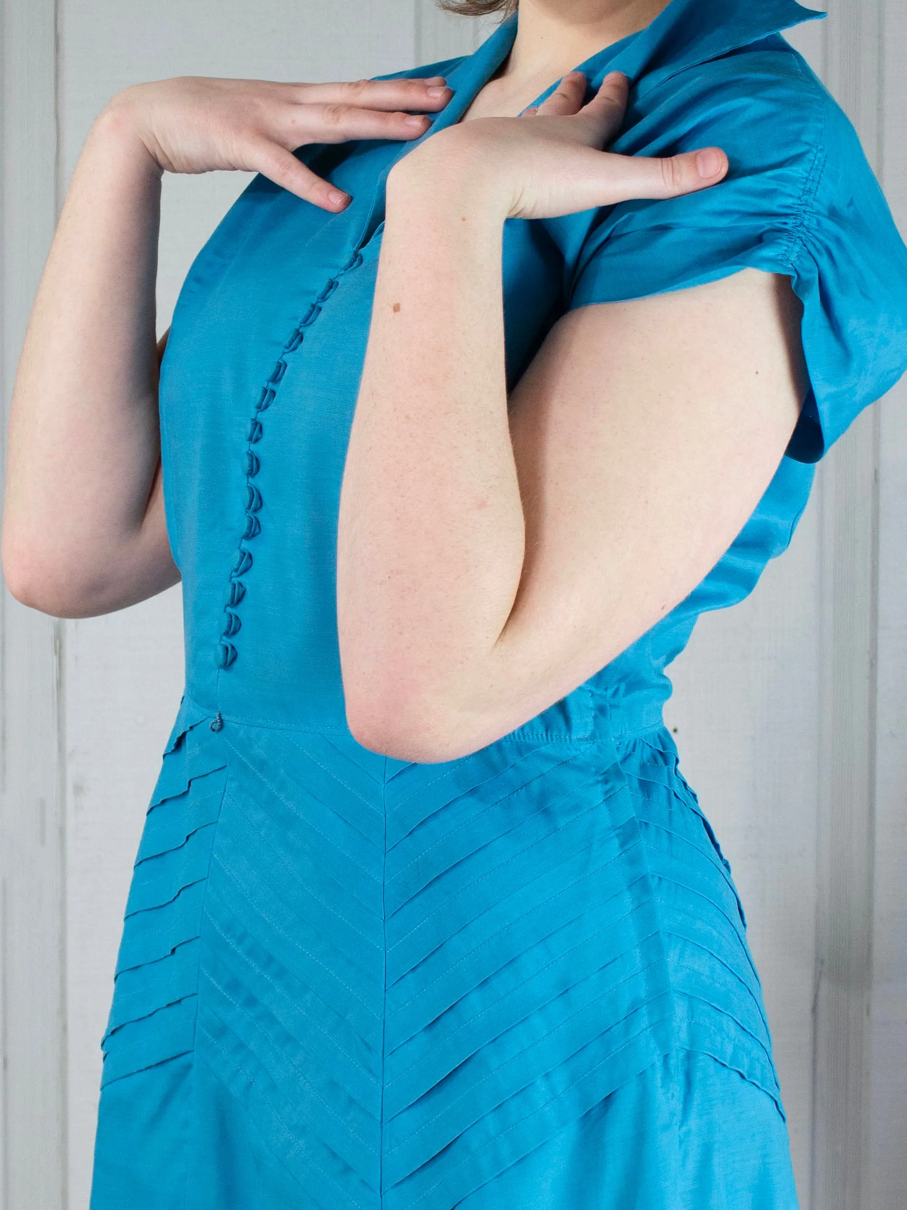 50s Teal Pleated Dress              M