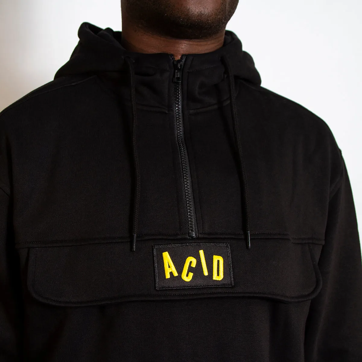 Acid Letter - 3/4 Zipped Pullover Hood - Black