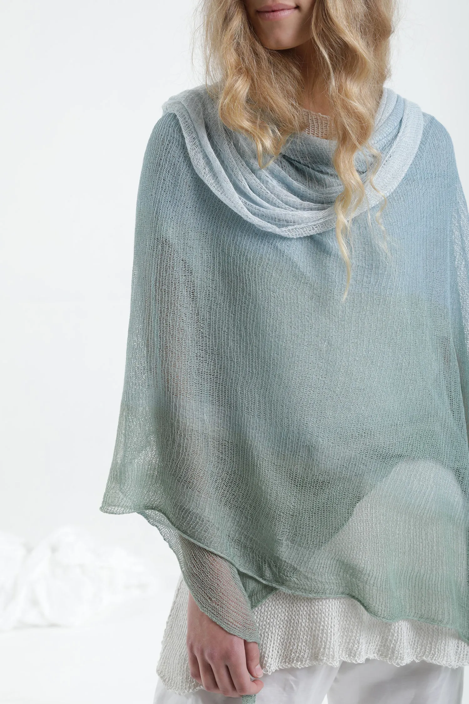 Aqvarelle Big Air Bamboo Sheer Scarf - Light Teal - Aqua / Sunset