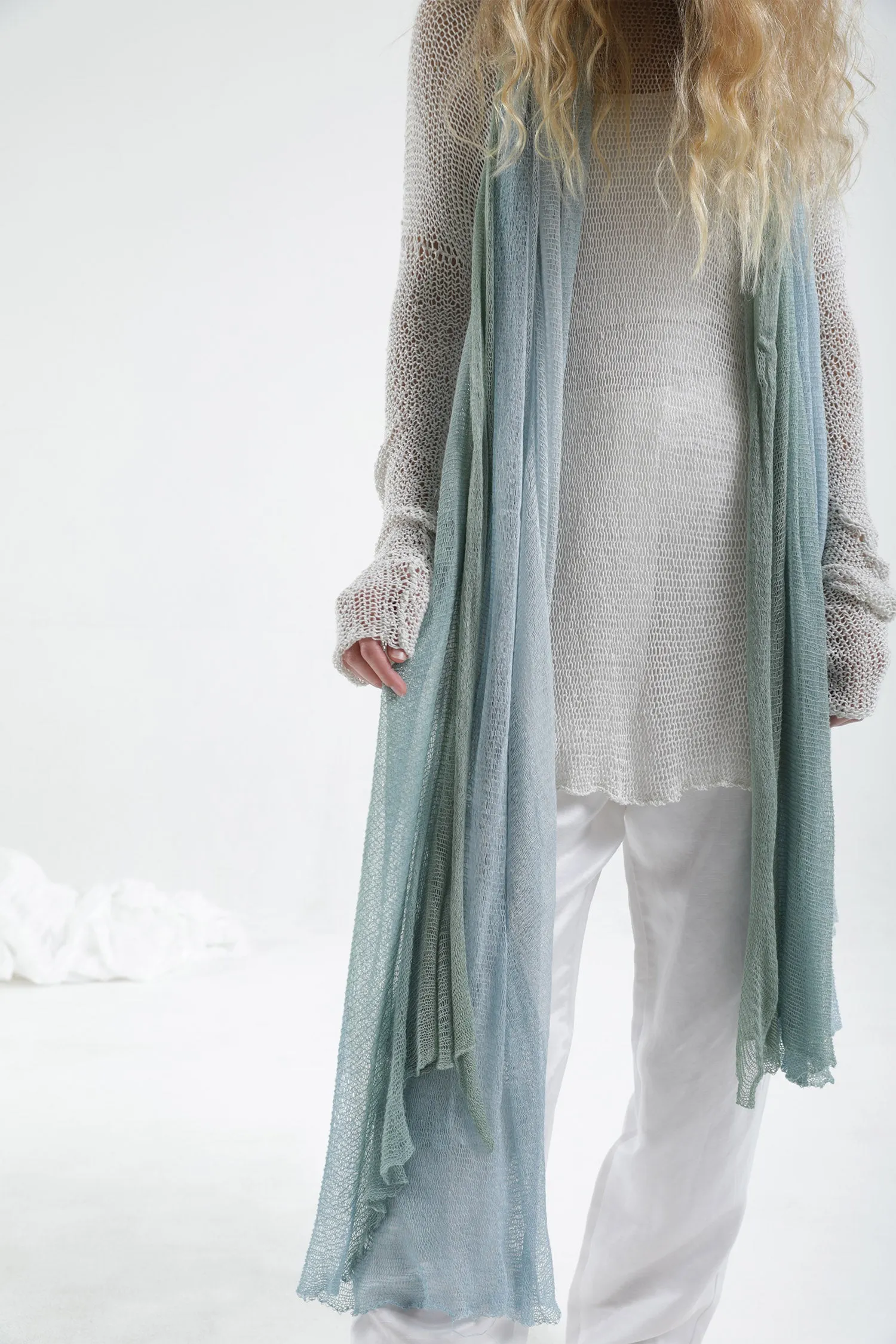 Aqvarelle Big Air Bamboo Sheer Scarf - Light Teal - Aqua / Sunset