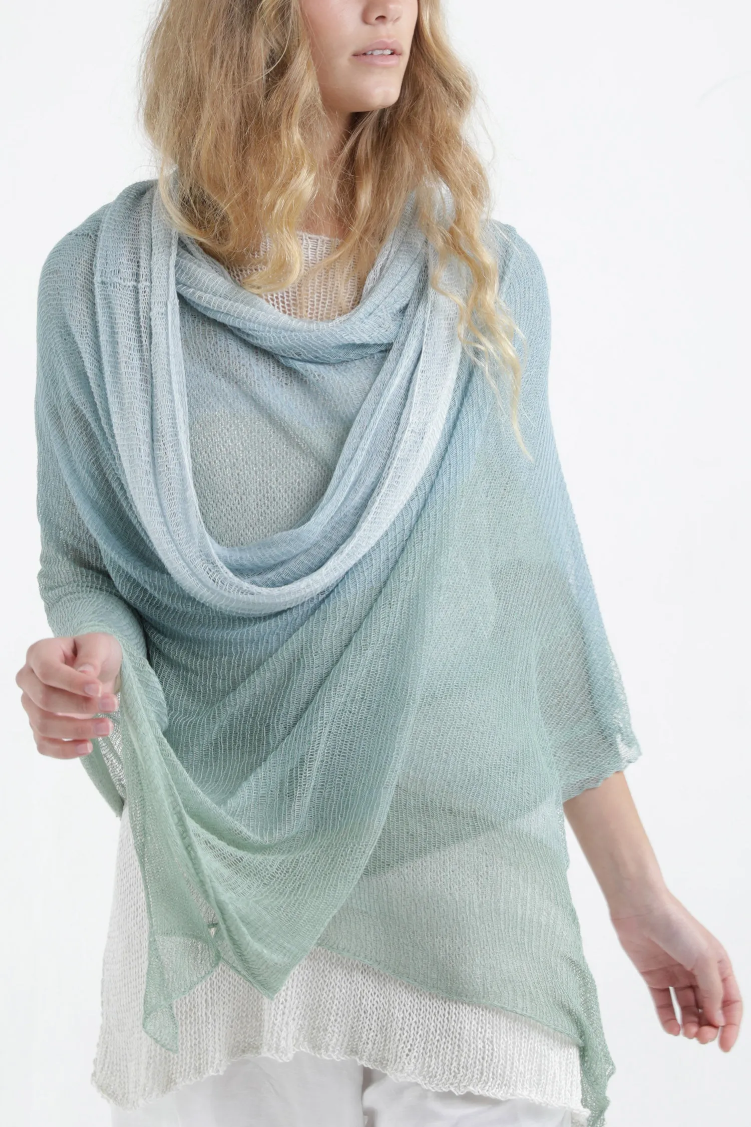 Aqvarelle Big Air Bamboo Sheer Scarf - Light Teal - Aqua / Sunset