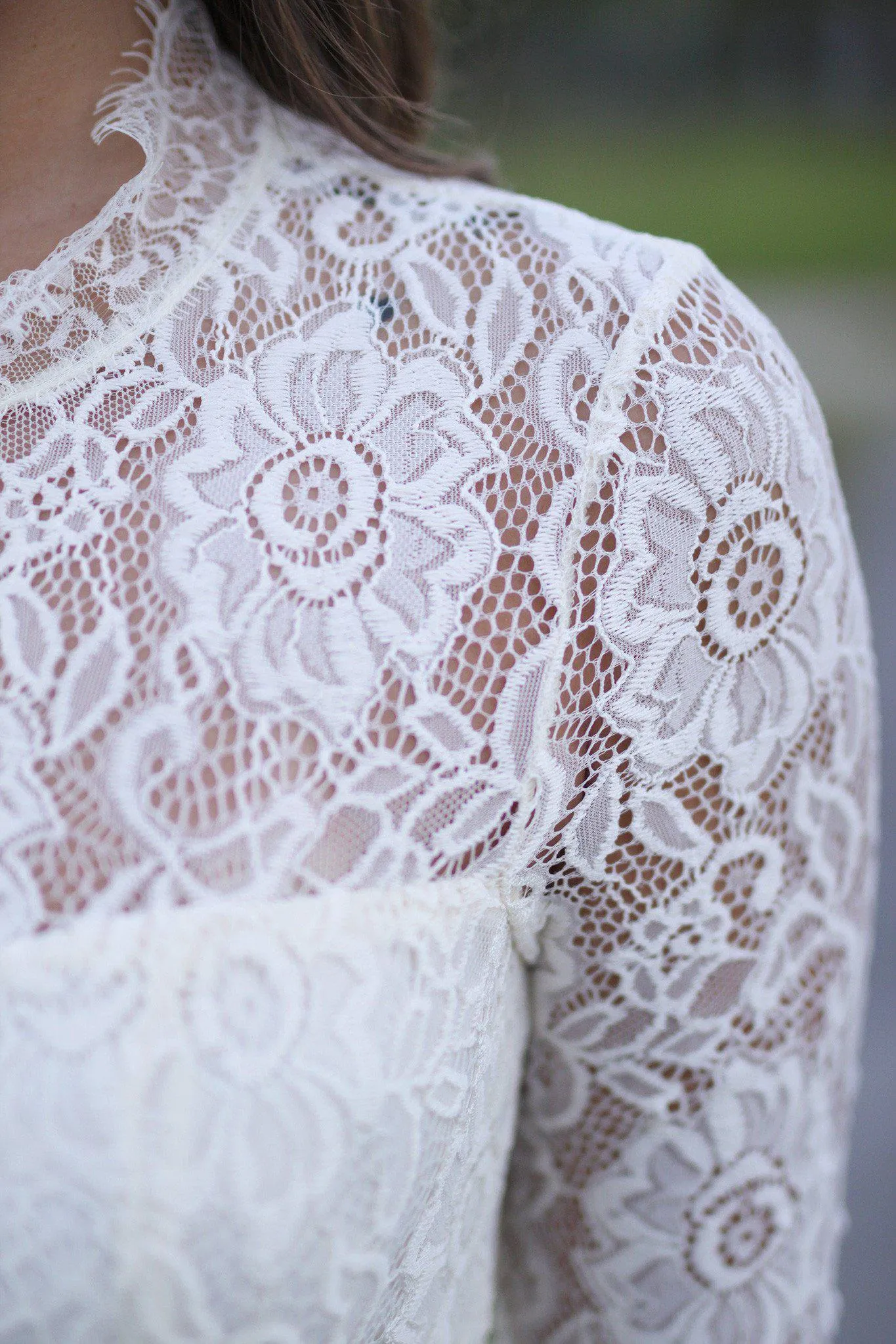 Beige Lace Maxi Dress with 3/4 Sleeves