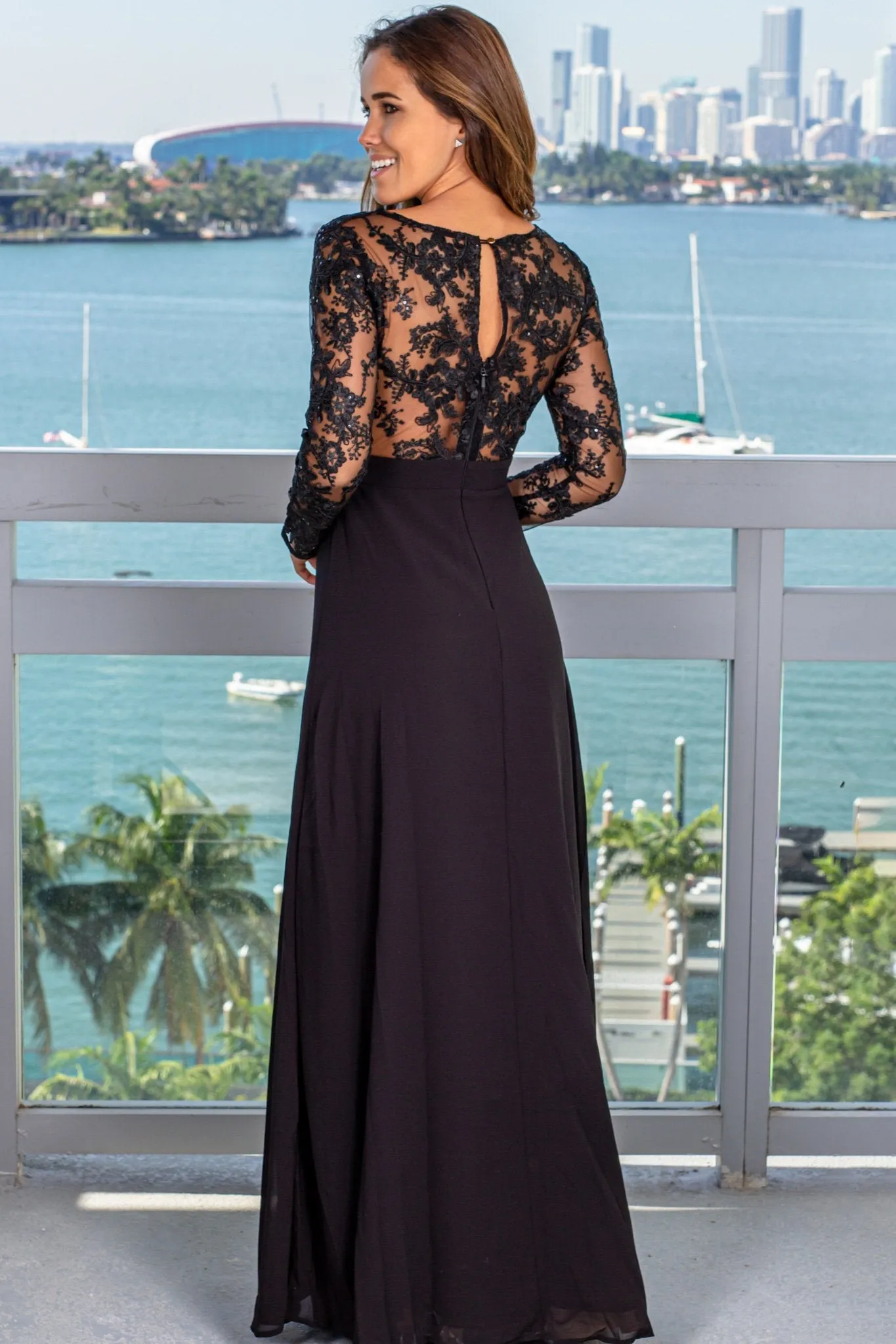 Black and Beige Embroidered Top Maxi Dress