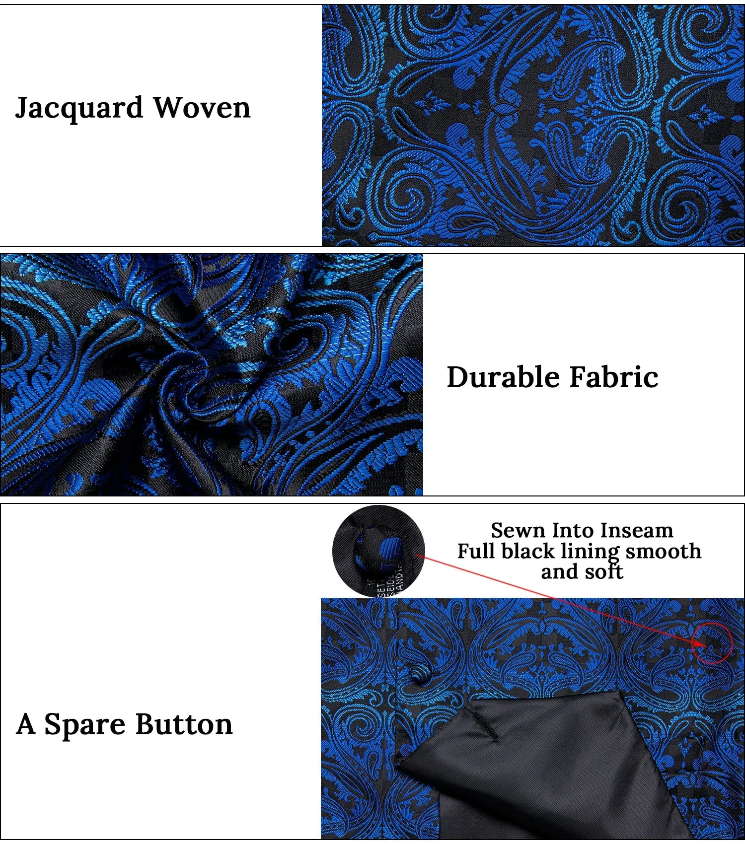 Black Blue Gradient Paisley Jacquard Silk Men Vest Necktie Bow Tie Handkerchief Cufflinks Set