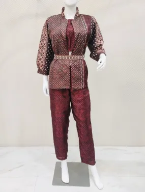 BROWN COLORED THREE PIECE CO ORDINATED SET