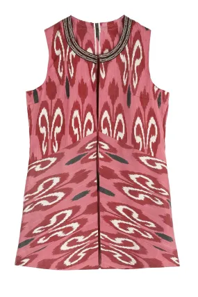 Cerise Silk Ikat Vest- Red, Pink, Black, White