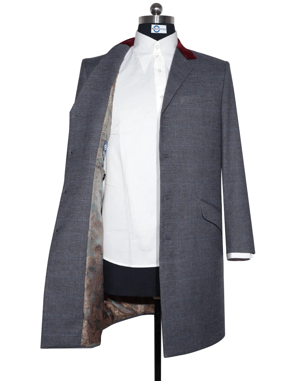 Charcoal Grey Prince of Wales Check Tweed Overcoat