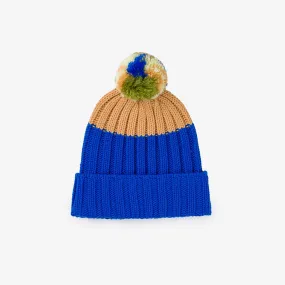 Chunky Colorblock Pom Beanie- Cobalt