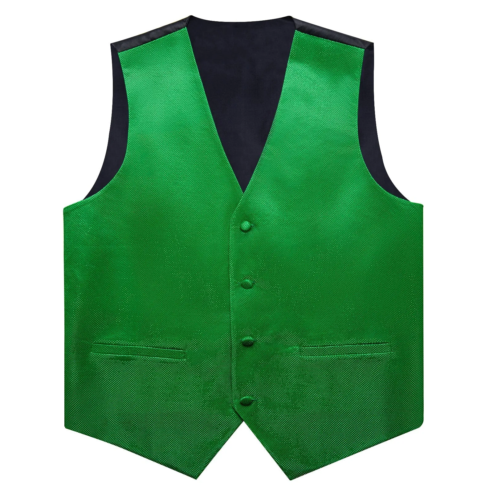 Classic Green Solid Shiny Men's Vest Bowtie Hanky Cufflinks Set Waistcoat Suit Set