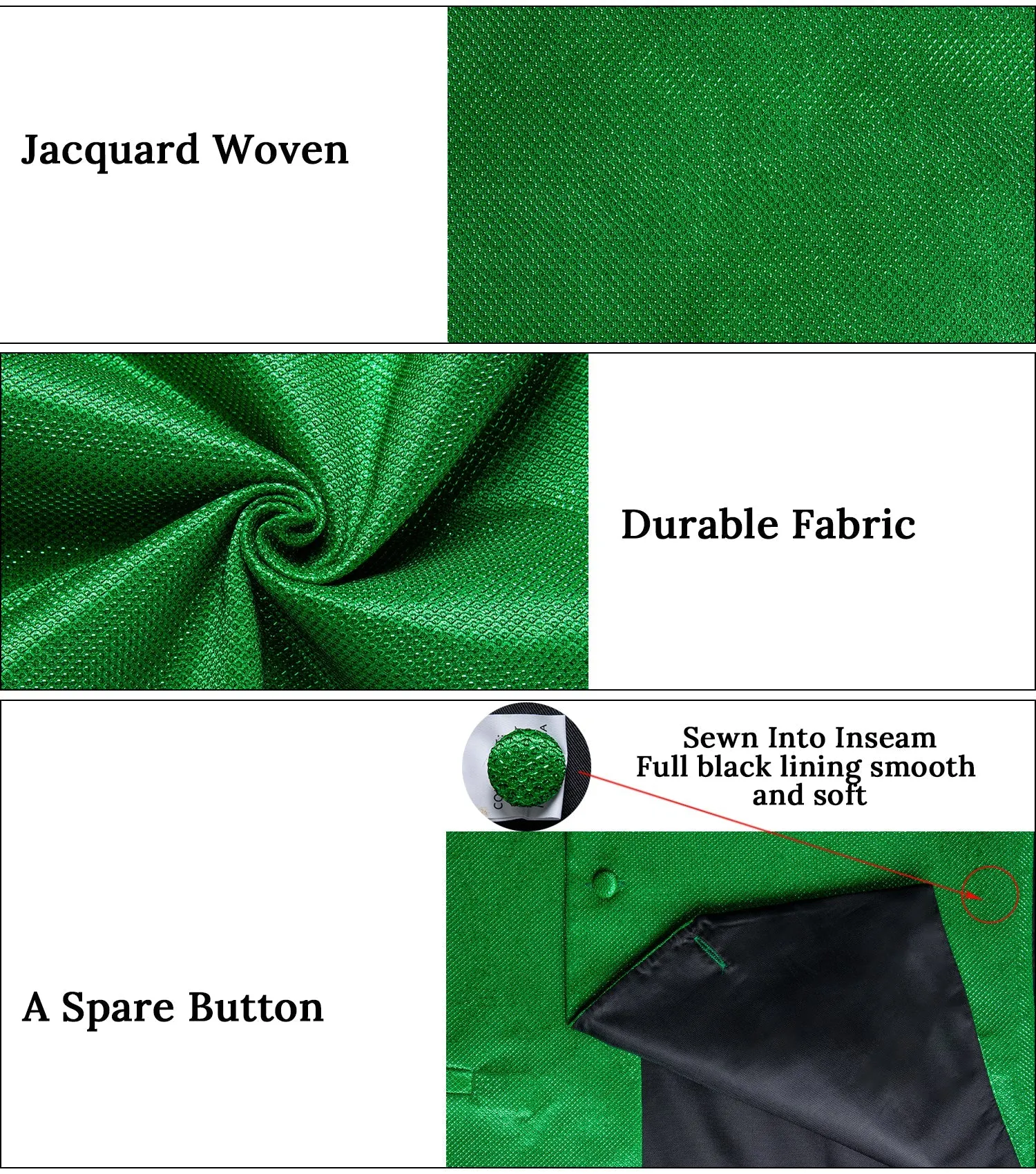 Classic Green Solid Shiny Men's Vest Bowtie Hanky Cufflinks Set Waistcoat Suit Set