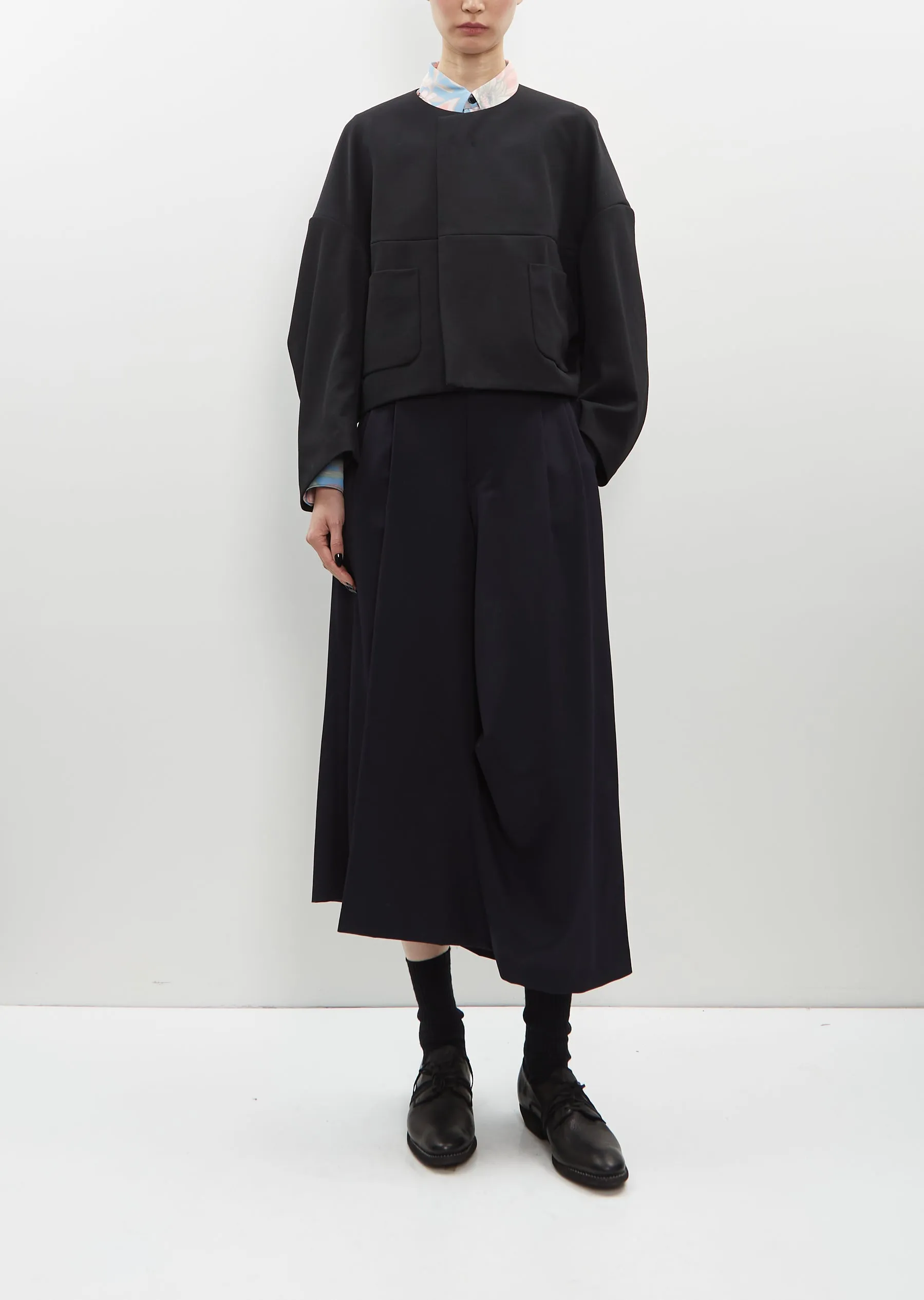 Collarless Wool Gabardine Jacket