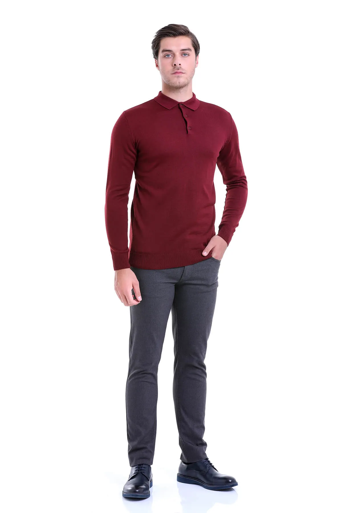 Comfort Fit Wool Blend Brick Polo Sweater