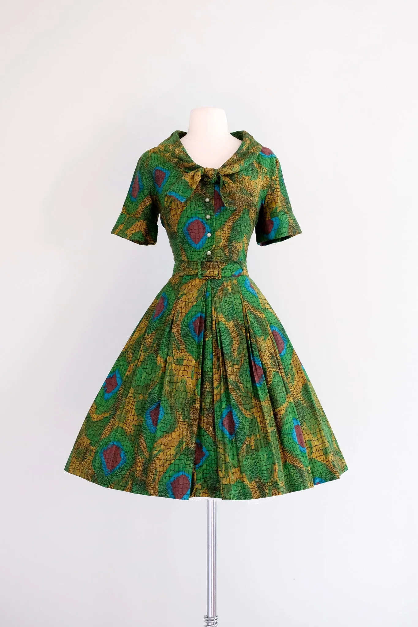 Coolest 1950's Chameleon Novelty Print Cotton Dress / M