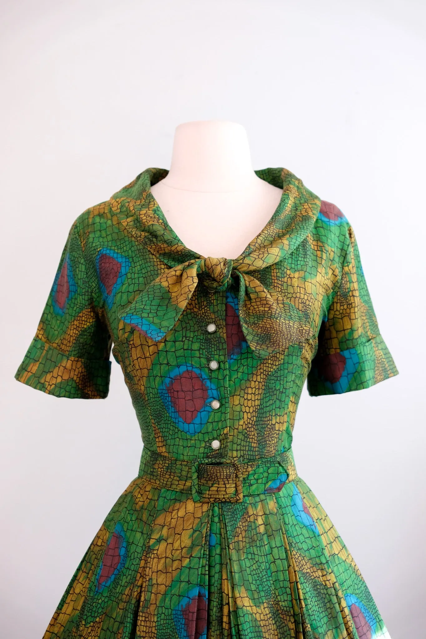 Coolest 1950's Chameleon Novelty Print Cotton Dress / M