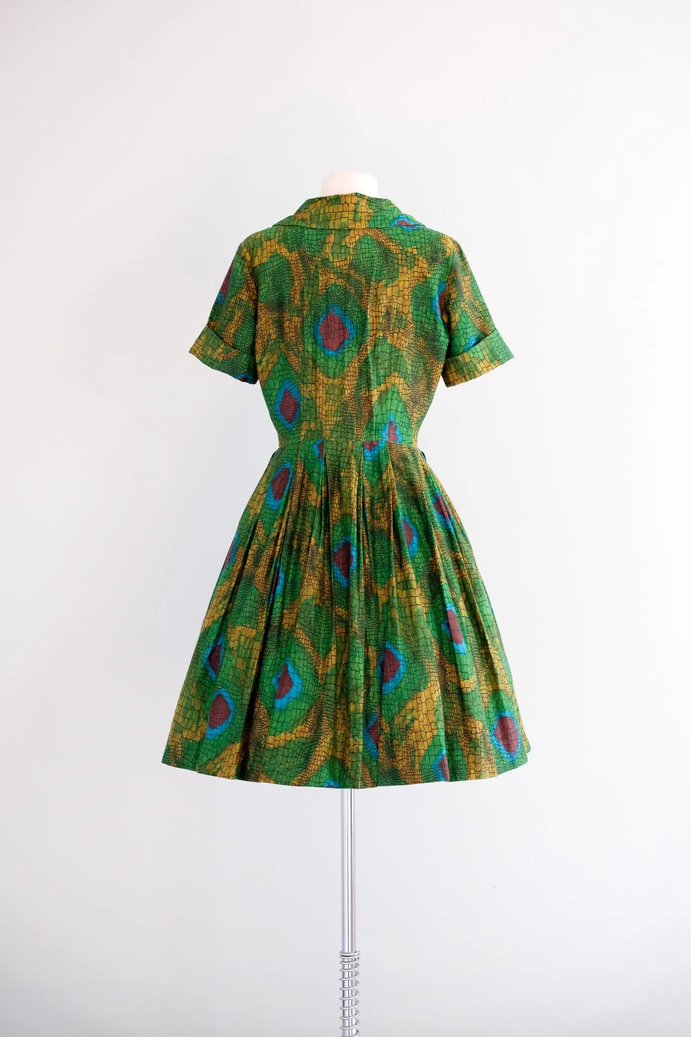 Coolest 1950's Chameleon Novelty Print Cotton Dress / M