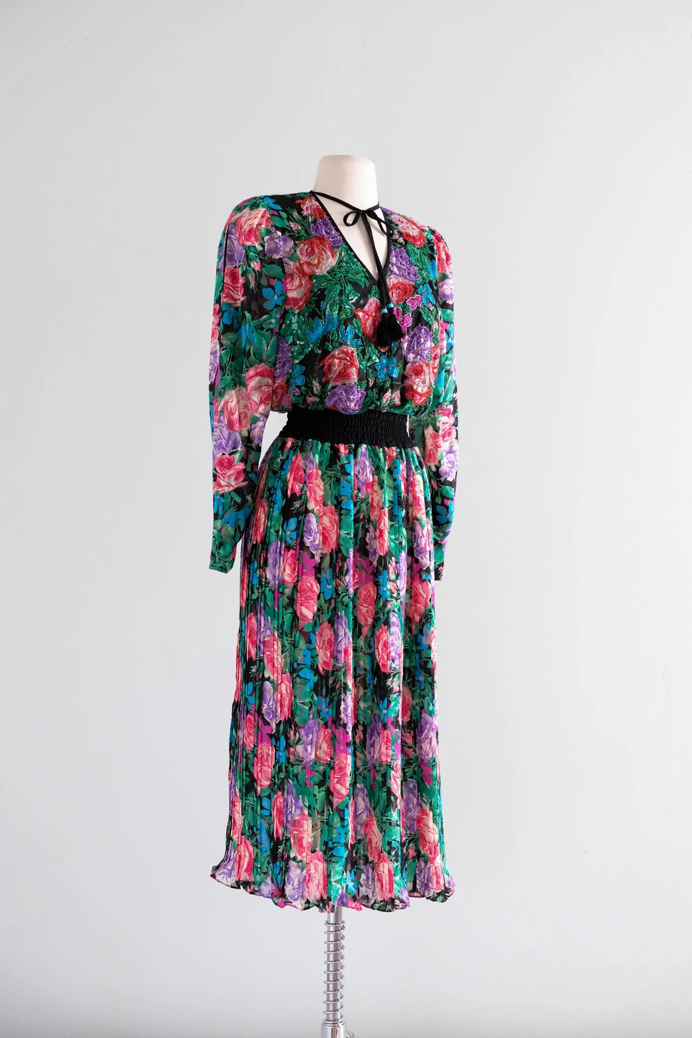 Coolest 1980's Diane Freis Floral Party Dress/ Sz M