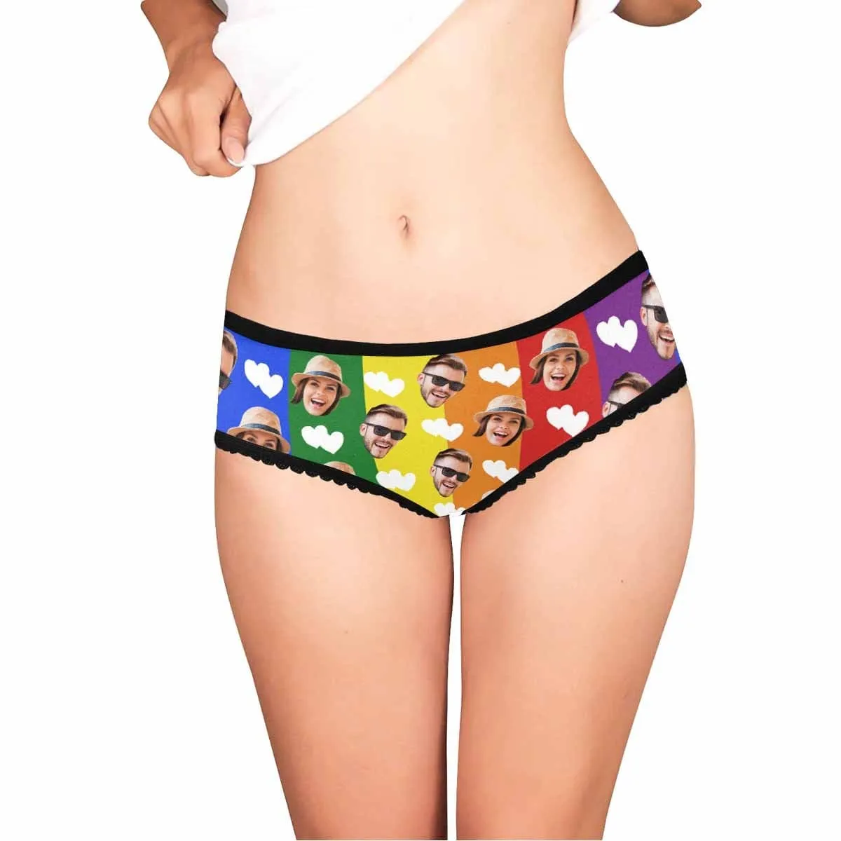 Custom Face Briefs Personalized Couple Rainbow Panties Underwear with Photo Women's High-cut Briefs