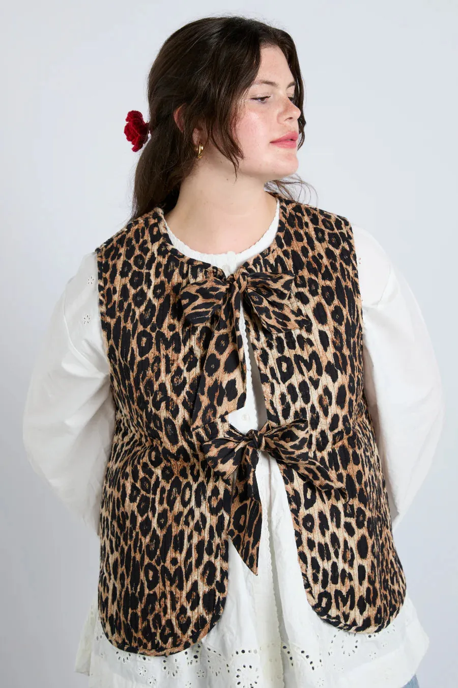 Damson Madder Tilly Tie Front Leopard Gilet