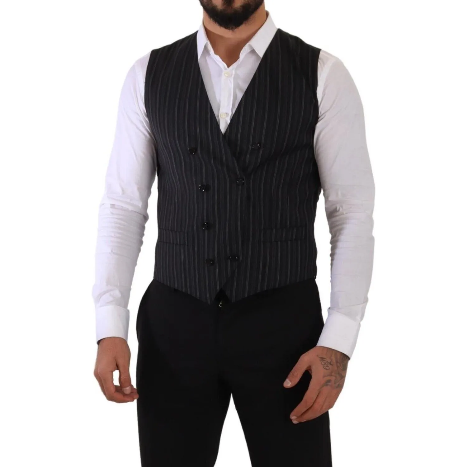 Dolce & Gabbana Elegant Striped Double-Breasted Dress Vest