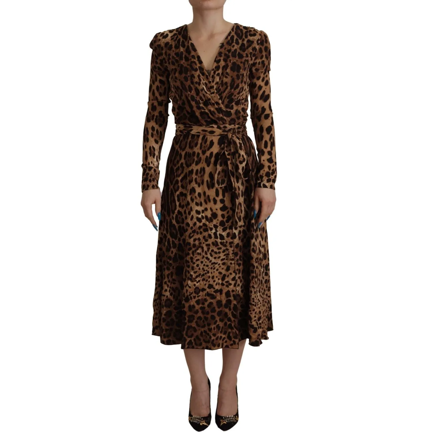 Dolce & Gabbana Elegant V-Neck A-Line Maxi Dress in Brown