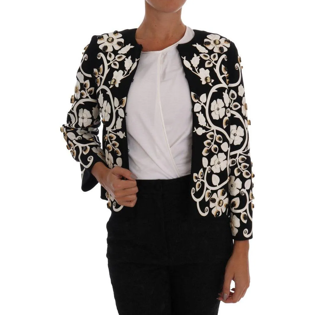 Dolce & Gabbana Floral Embroidered Crystal Wool Coat Jacket