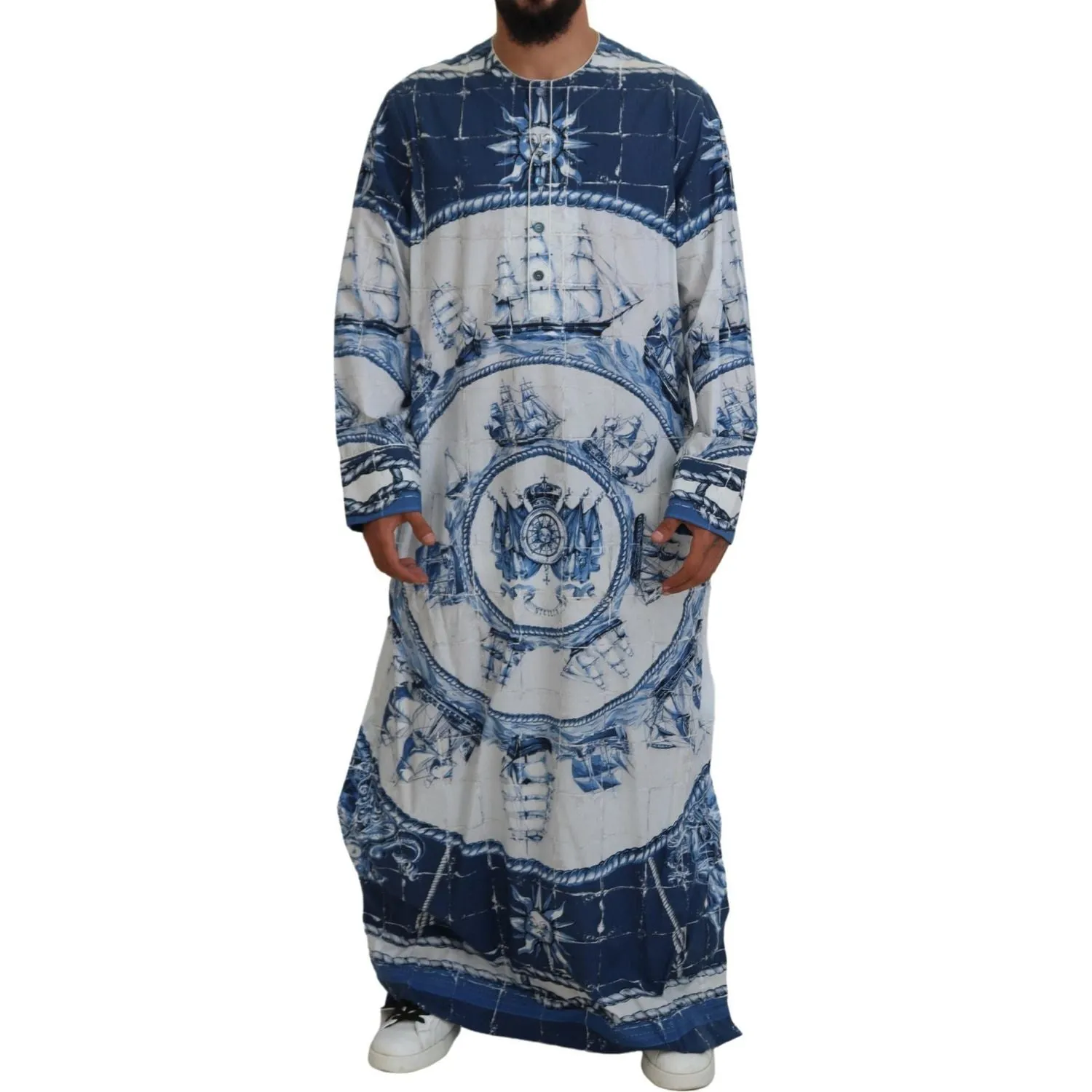 Dolce & Gabbana Majestic Blue Cotton-Silk Thobe Robe