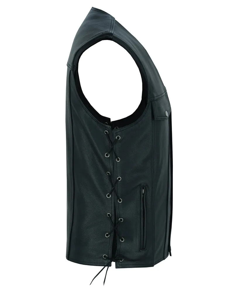 DS124 Men's Black Leather Vest with Side Laces and CCW Pockets