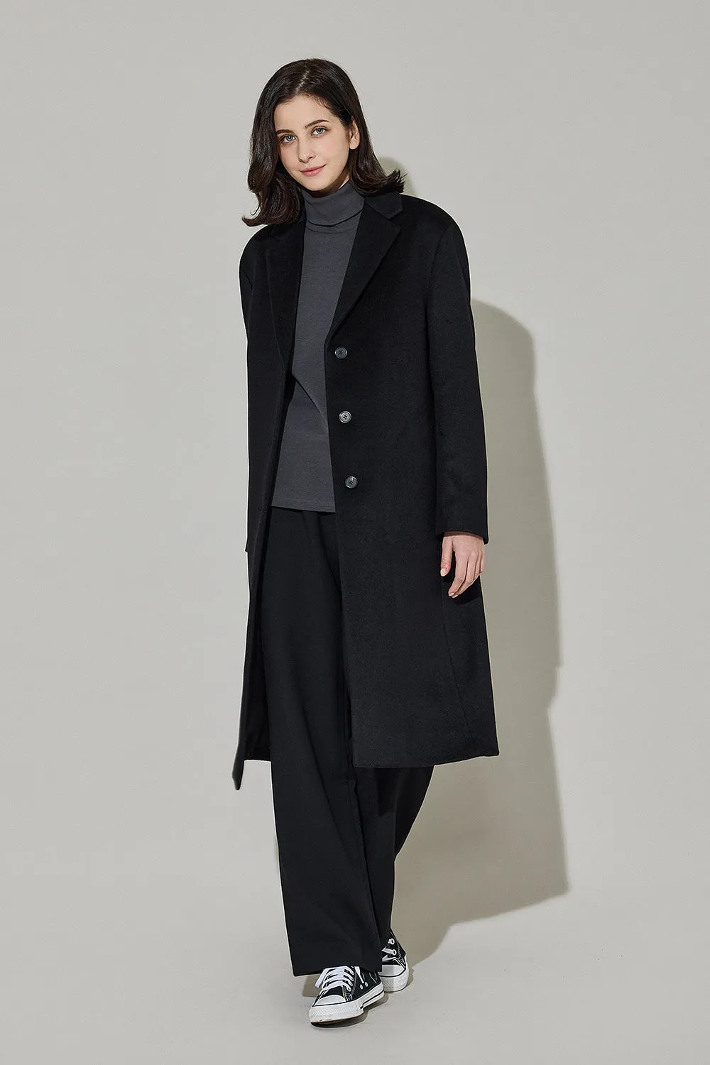 Eduardo Women Wool Coat Single-Breasted Chesterfield Long Overcoat.