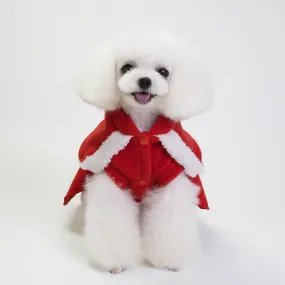 Enchanting Holiday Cloak for Pets – Cozy Christmas Red Shawl with Festive Pompoms and Reindeer Antlers