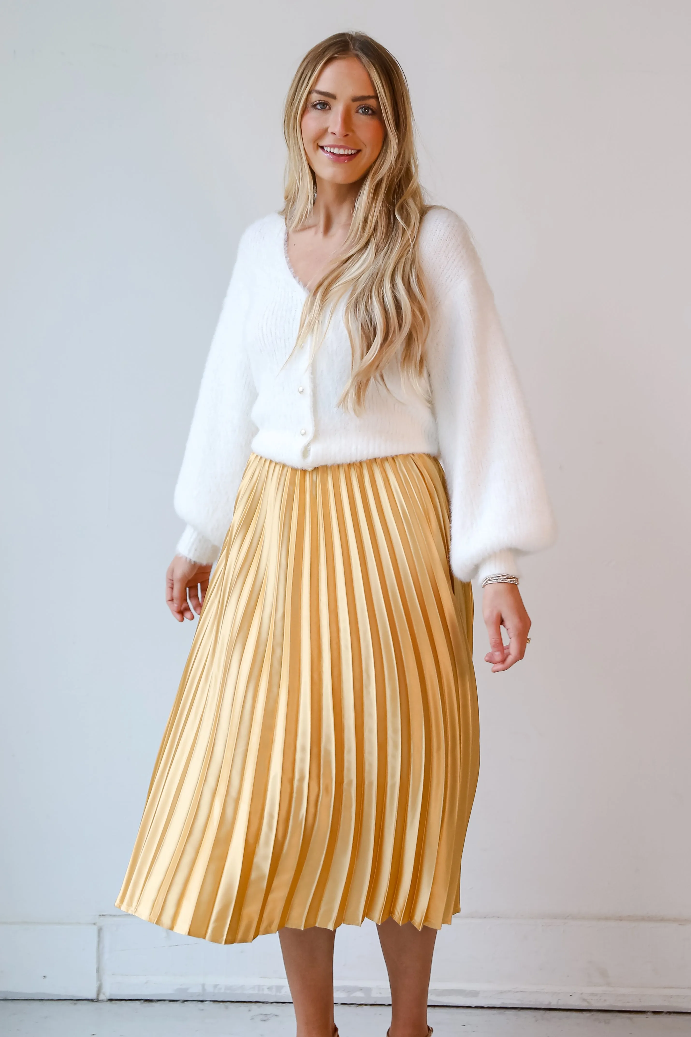 FINAL SALE - Fabulous Shine Satin Pleated Midi Skirt