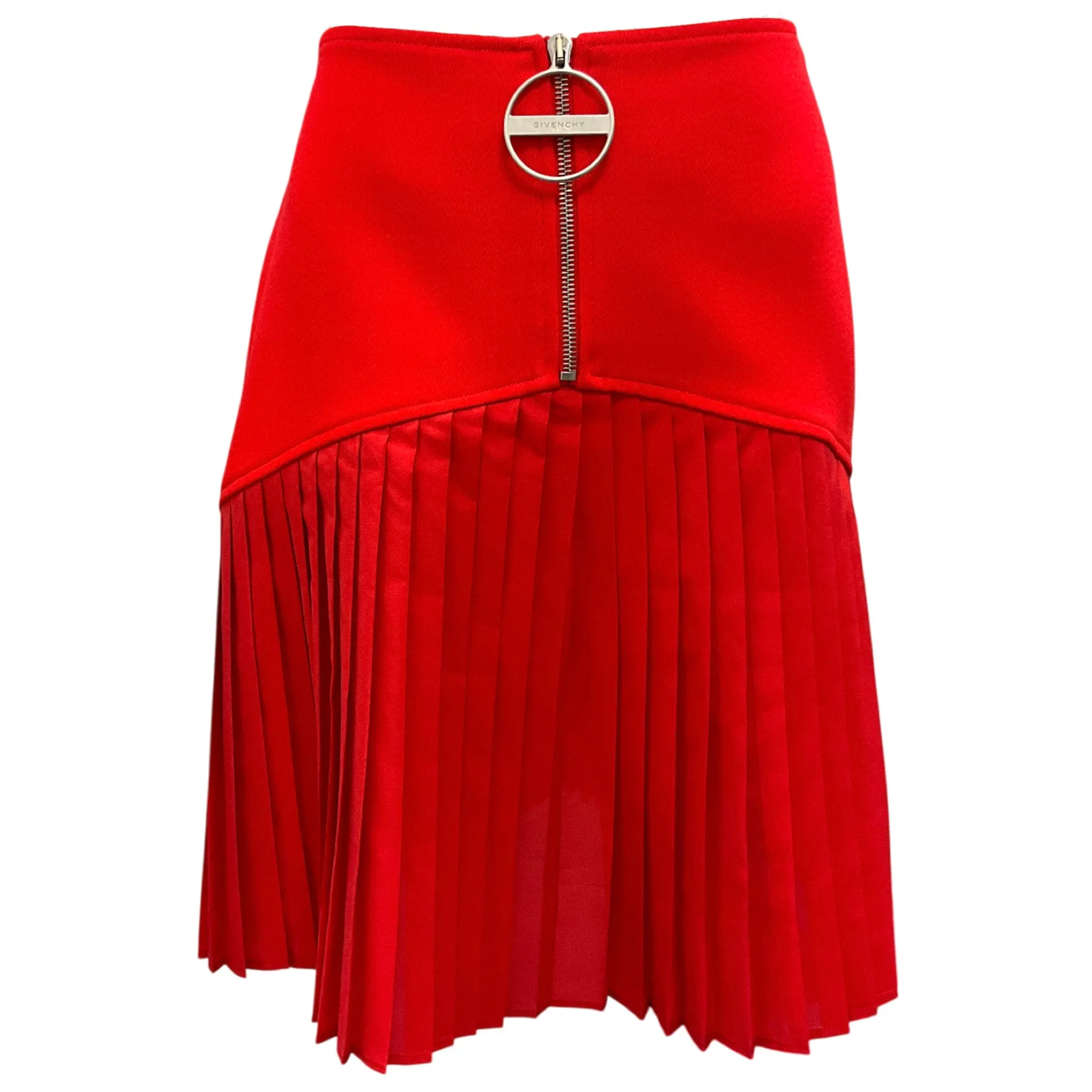 Givenchy Red Zip Up Pleated Skirt