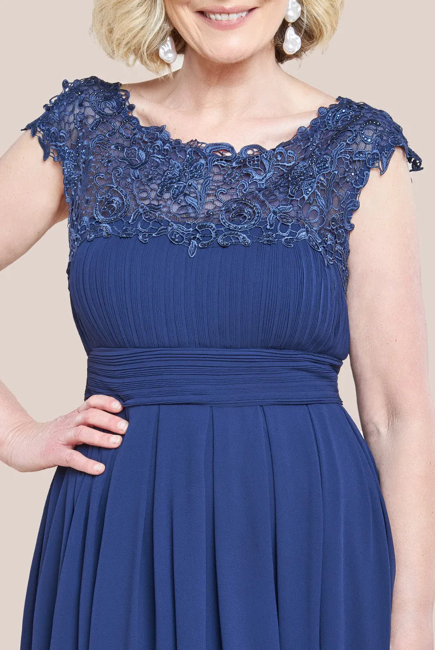 Goddiva Crochet & Pleated Top High Low Maxi Dress - Navy