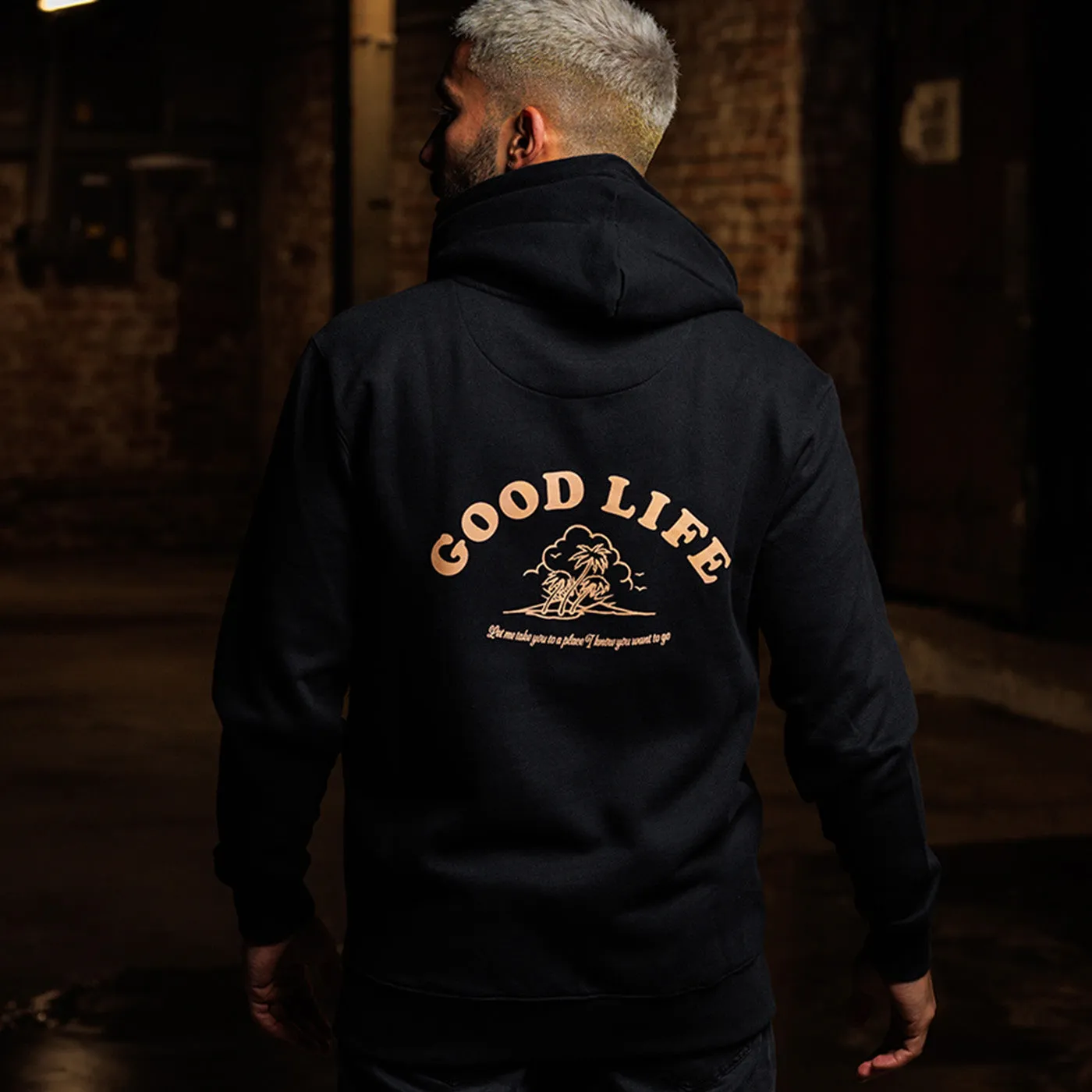 Good Life Back Print - Pullover Hood - Black