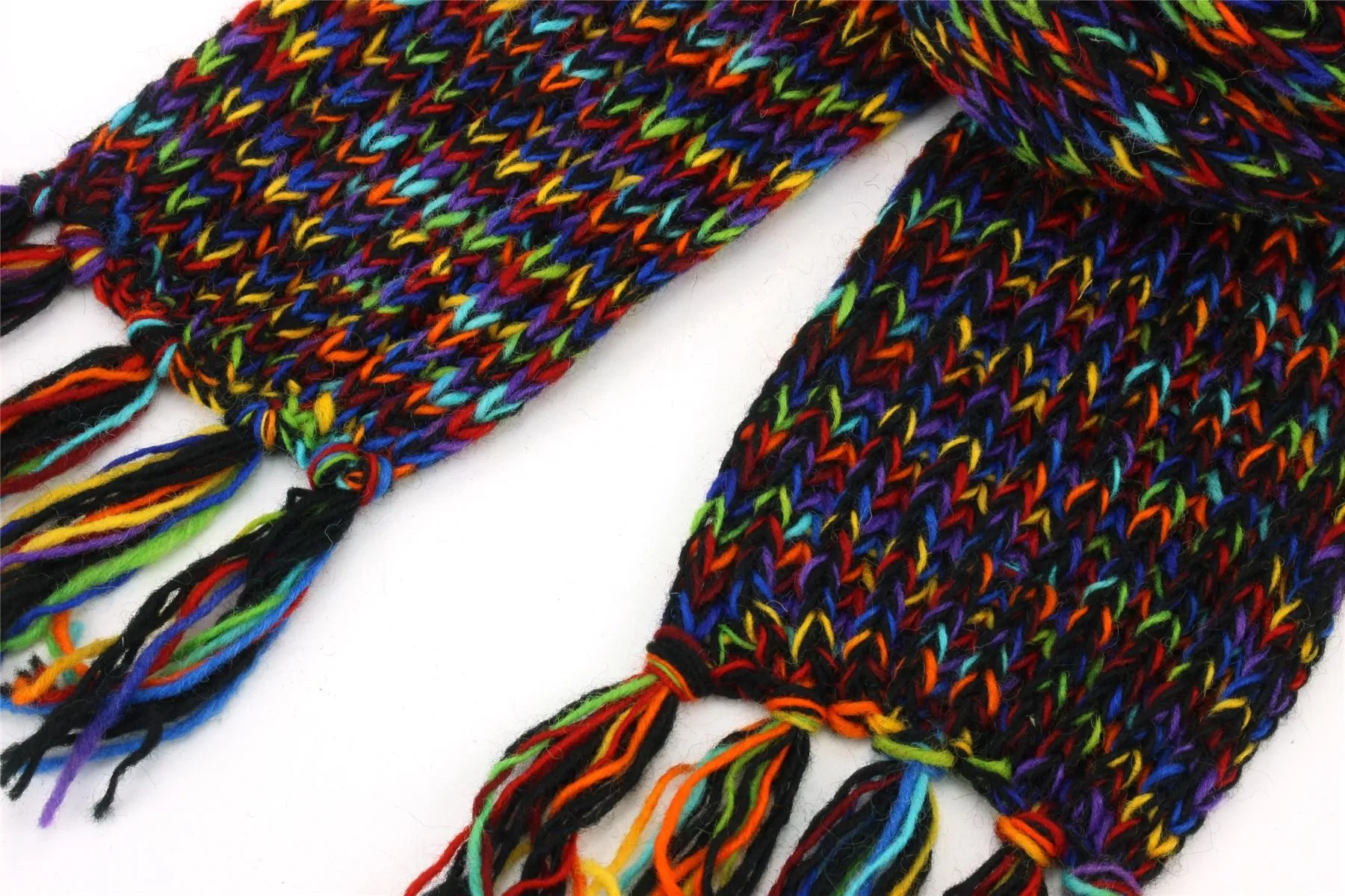 Hand Knitted Wool Scarf - SD Black Rainbow