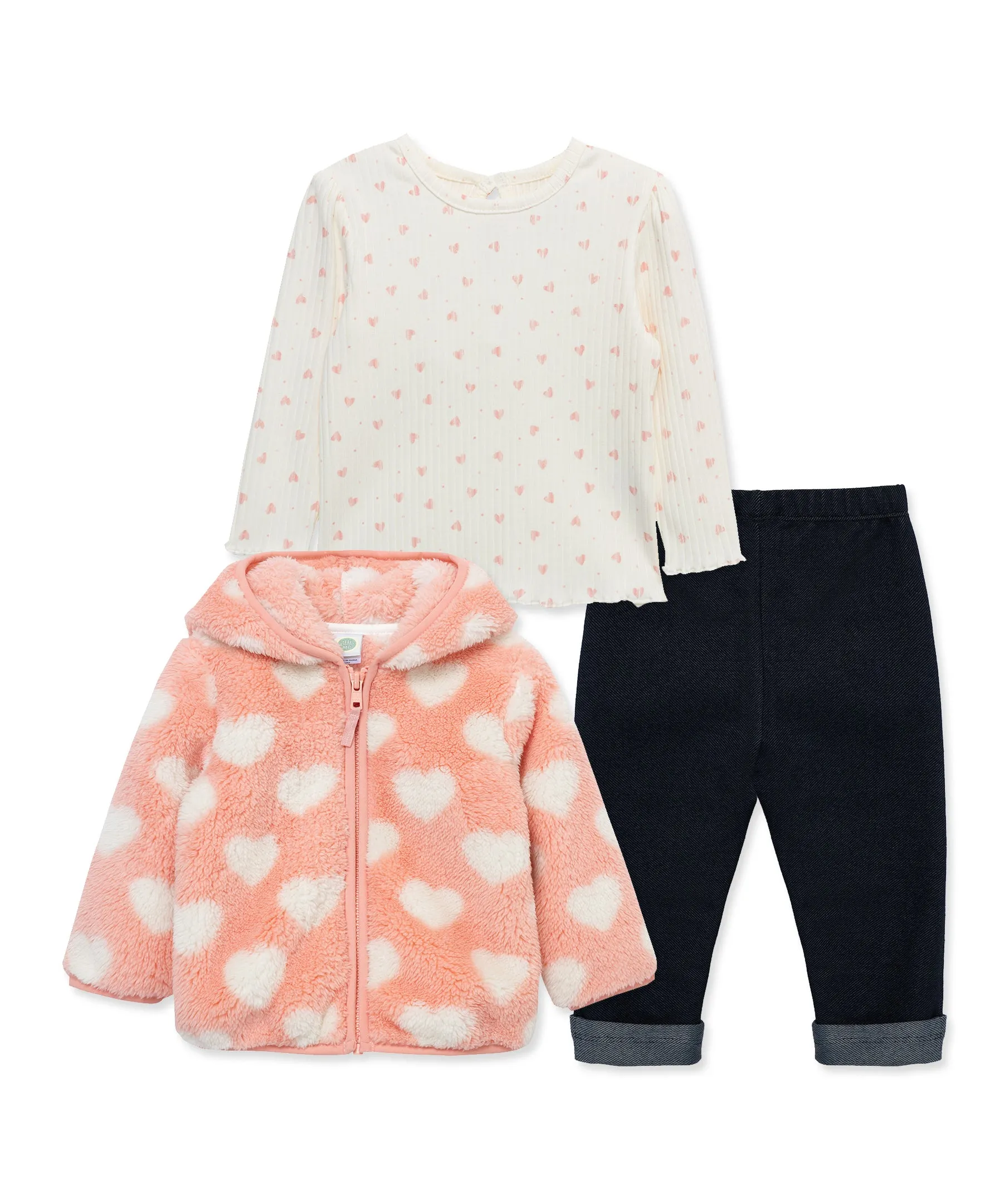 Heart 3-Piece Sherpa Jacket Set (2T-4T)