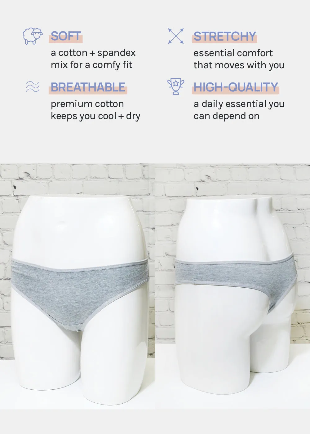 Her. Cotton Stretch Thong - Grey