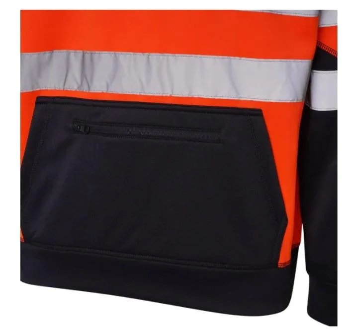 High Vis 3 Pockets 5 thread Pullover Hoodies - Orange/Navy