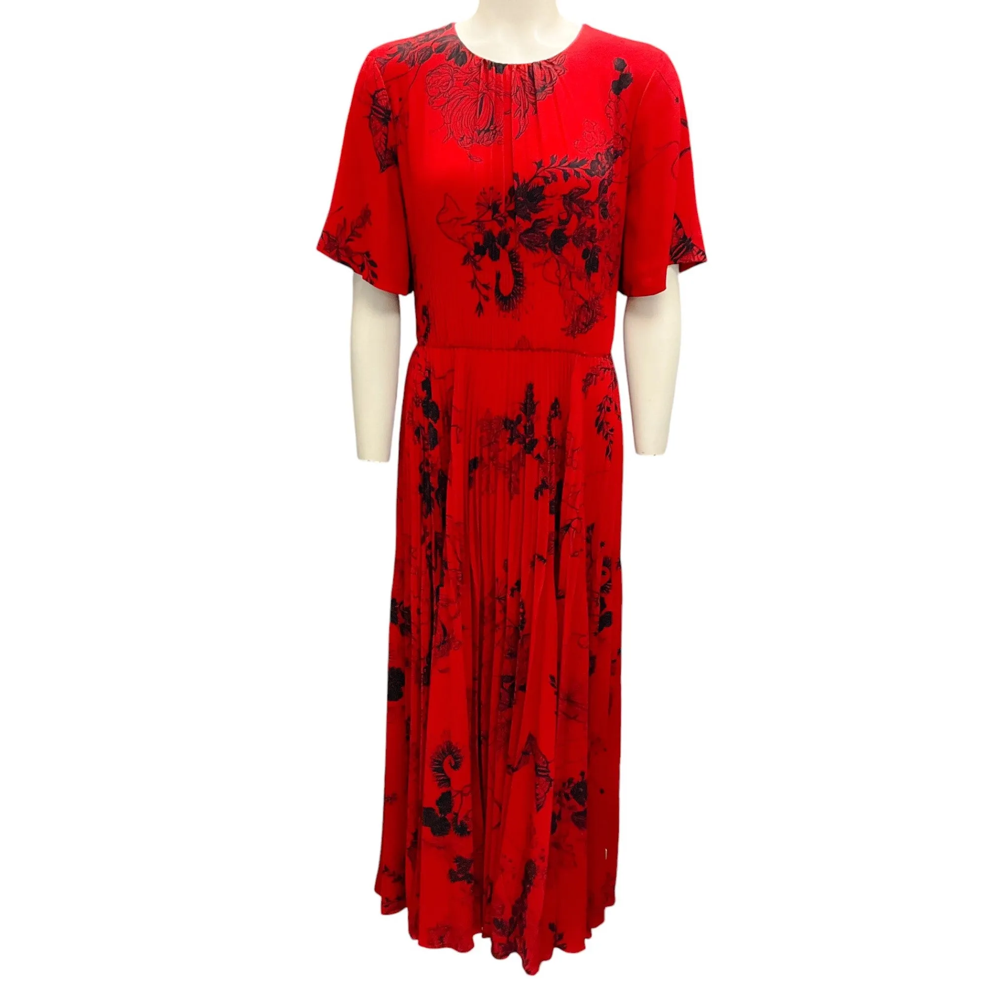 Jason Wu Collection Red / Black Printed Pleated Short Sleeved Maxi Dress