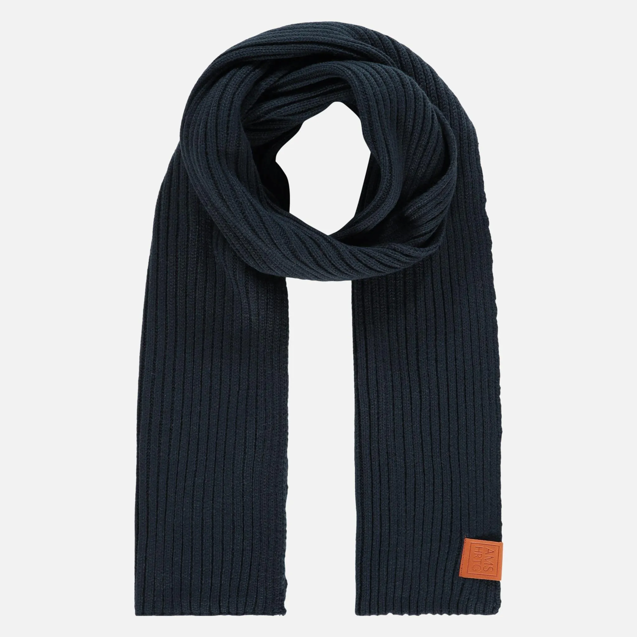 Jelle | Soft Knit Ribbed Scarf With Leather Accent