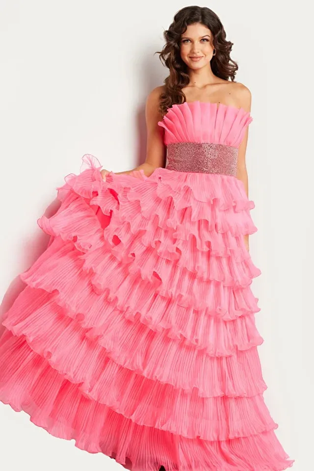 Jovani 26314 Hot Pink Prom Dress Ball Gown Pleated Ruffle Skirt