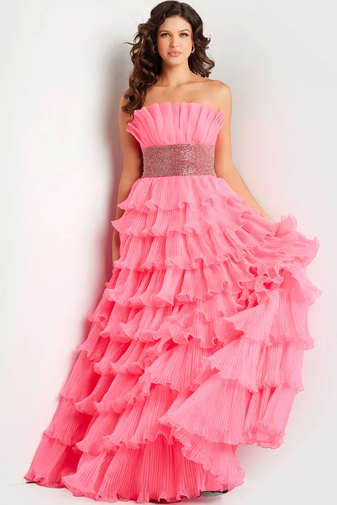 Jovani 26314 Hot Pink Prom Dress Ball Gown Pleated Ruffle Skirt