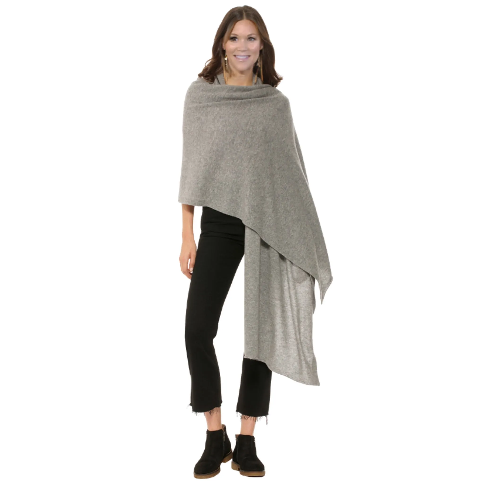 Julian Knitted Pure Grey Cashmere Shawl/ Wrap/ Scarf