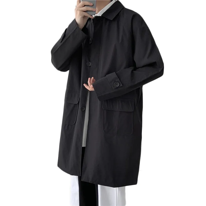 Korean style Cloak Trench Coat Mens Casual Solid Autumn New Fashion Loose Long Overcoat Male High Street Windbreaker Trenchcoat