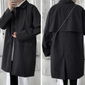 Korean style Cloak Trench Coat Mens Casual Solid Autumn New Fashion Loose Long Overcoat Male High Street Windbreaker Trenchcoat