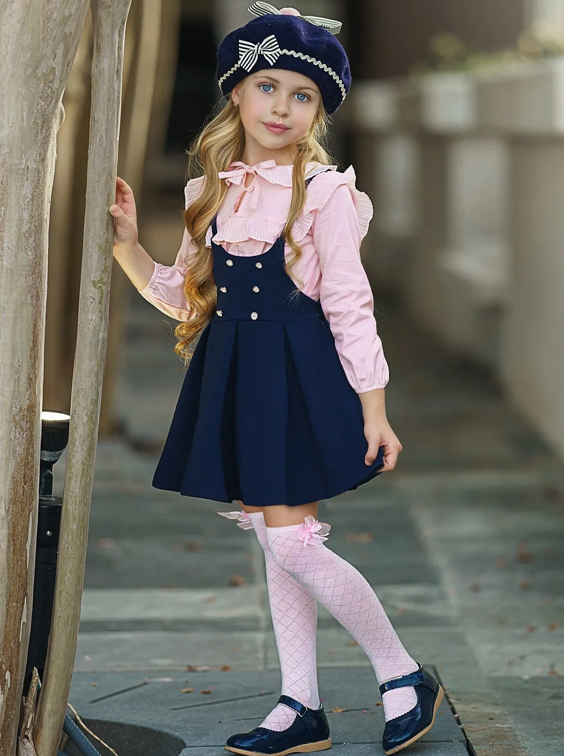 Little Miss Elegant Blouse And Overall Dress Set