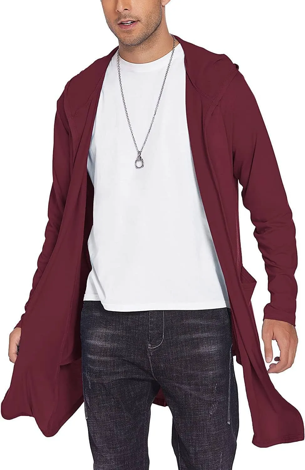 Long Hooded Shawl Collar Overcoat with Pockets (US Only)