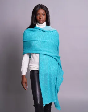 Loop Knit Two Toned Plaid Scarf in Light Aqua