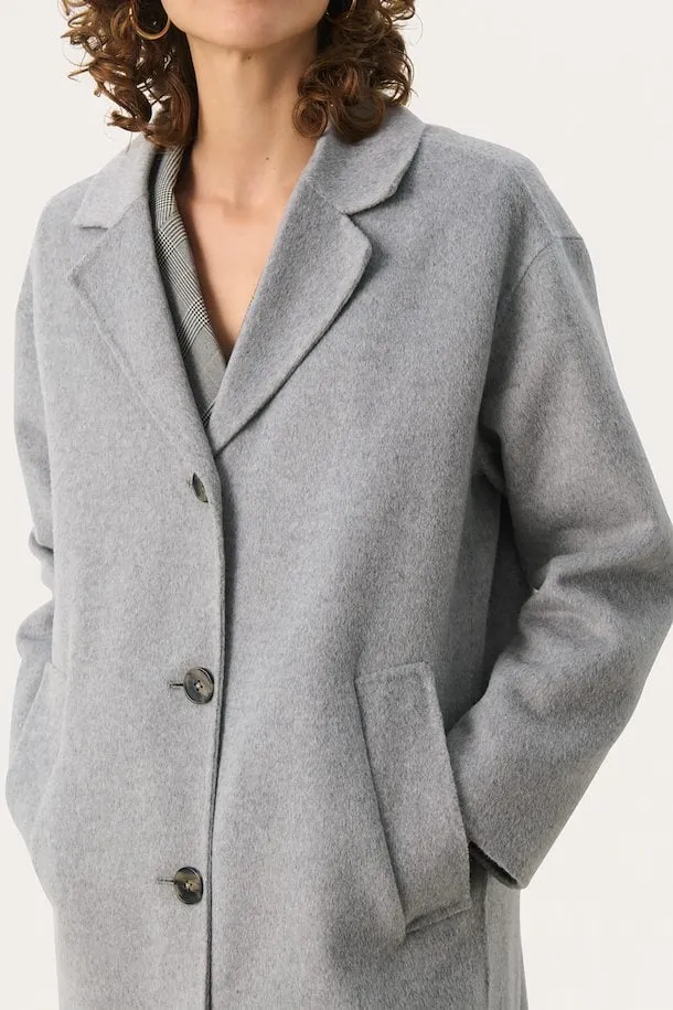 Lorel Light Grey Melange Wool Mix Coat